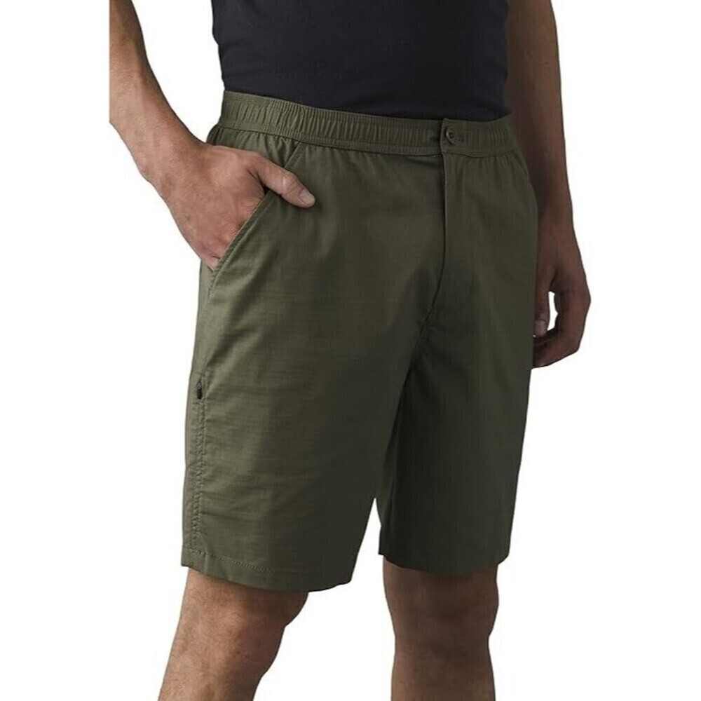 Prana Double Peak Elastic E Waist Shorts Mens XL 8 In Inseam Green Cargo Organic